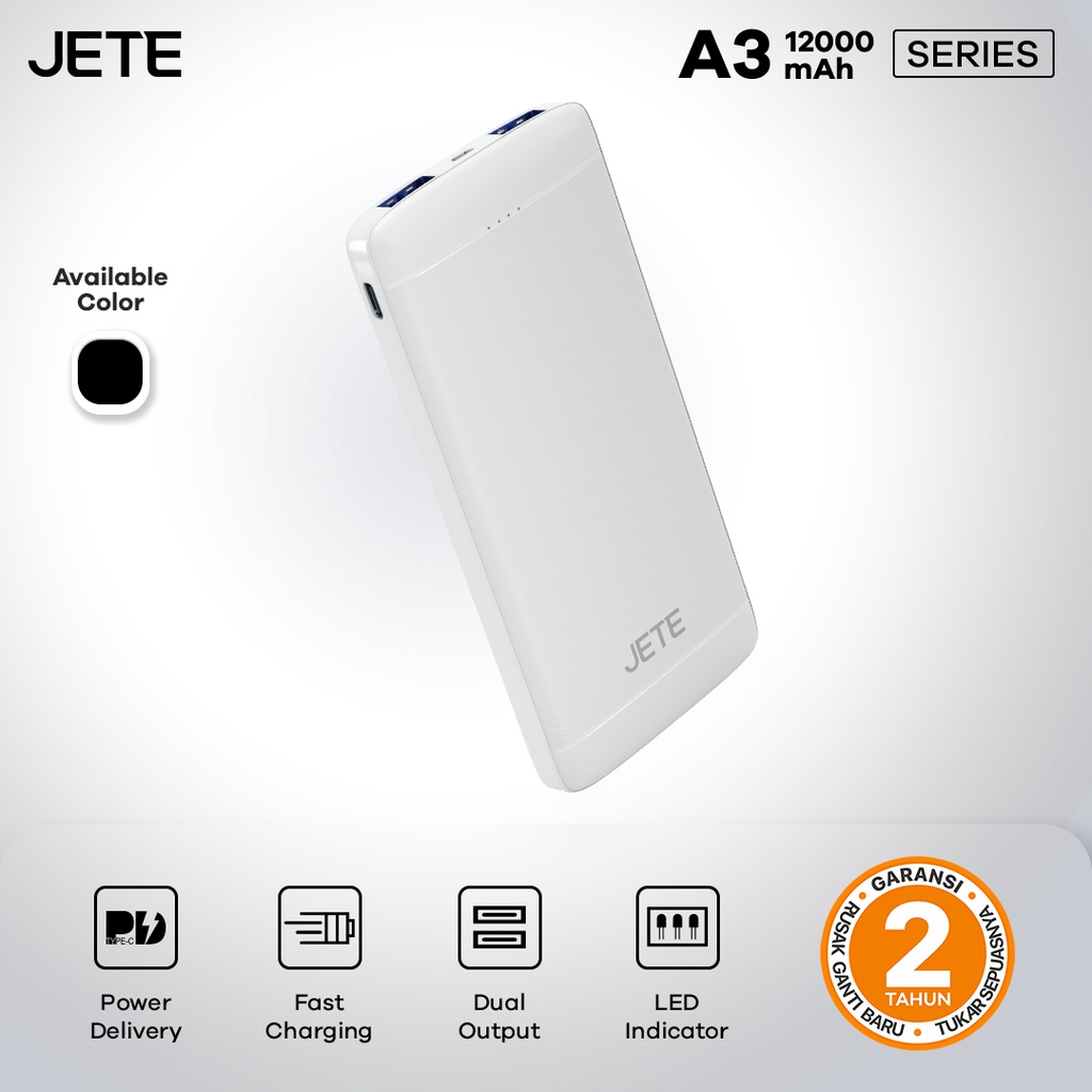 PowerBank 12000 MaH Fast Charging | Quick Charge | Smart IQ Technology   JETE A3  - Garansi 2 Tahun