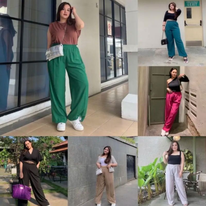 Loose Pants Trousers (JUMBO BIGSIZE) Wanita Anti Kusut - Celana Kulot Highwaist Wanita Bahan Jatuh Celana Kantor Formal / Casual