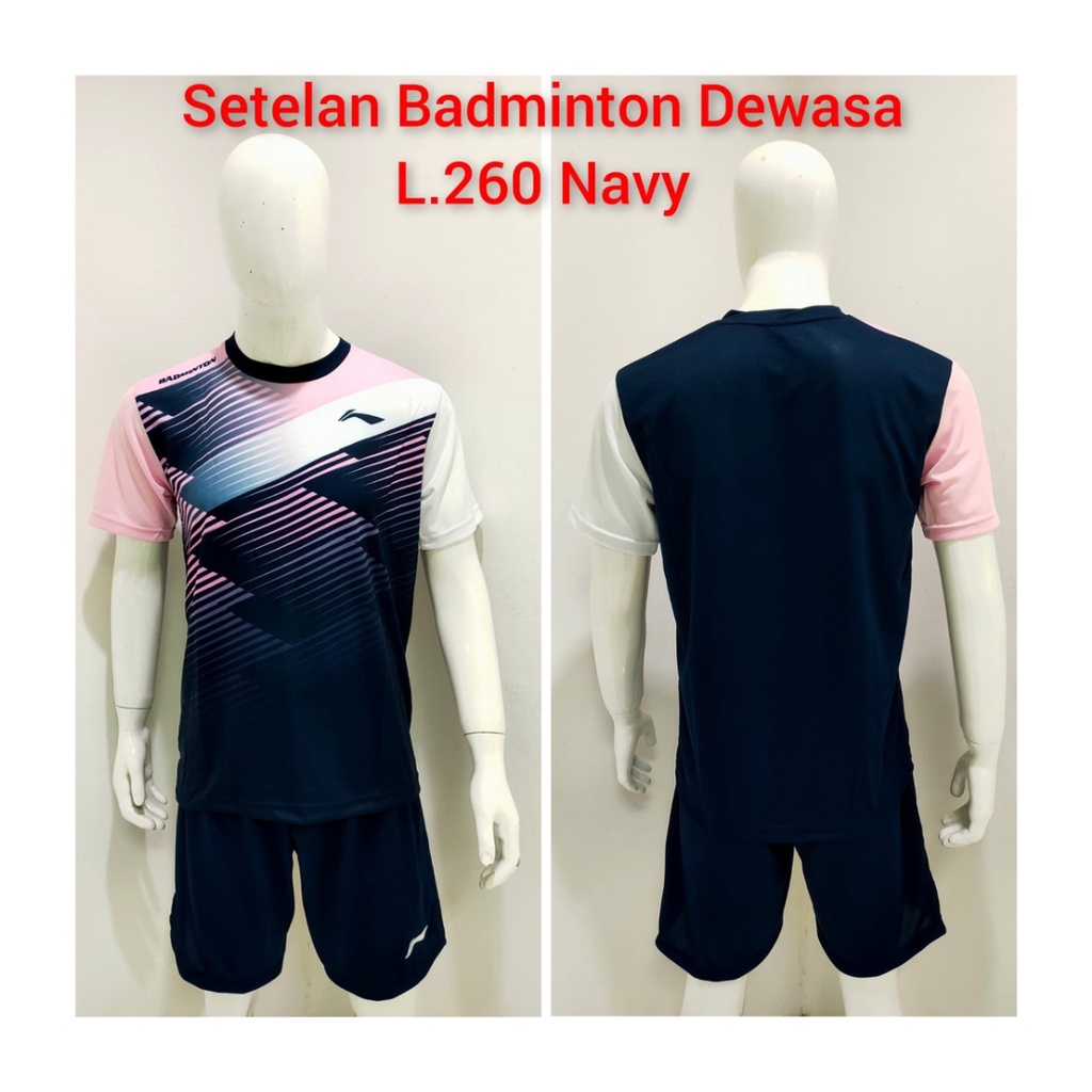 Kaos bulutangkis pria L260 setelan baju celana badminton jersey wanita dewasa t-shirt outfit seragam jarsey kostum olahraga pakaian apparel sport jersy bulu tangkis casual jersi sudirman thomas uber cup print custom suit navy polos