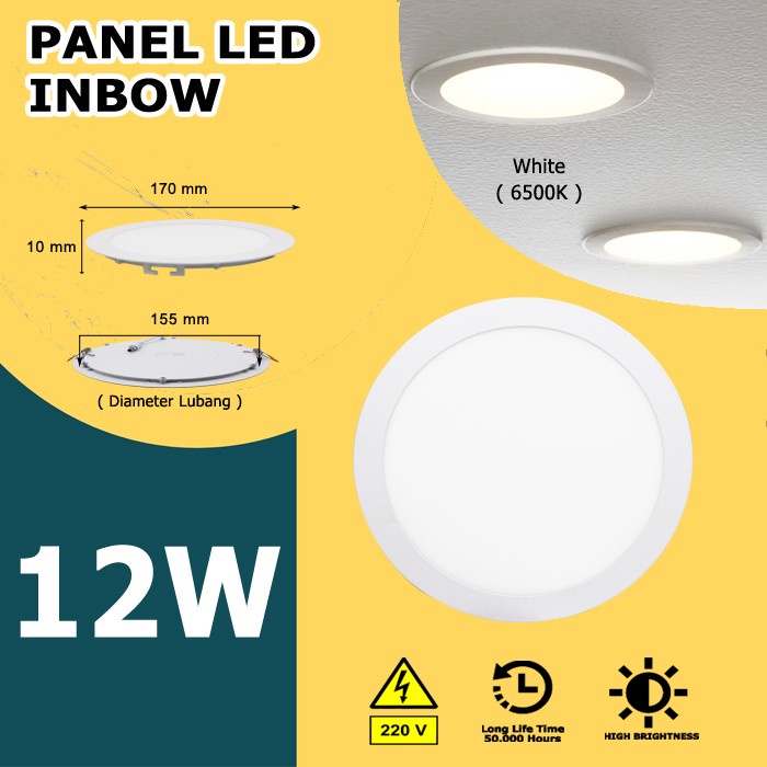 Lampu Downlight LED Panel IB BULAT 6w 12W 18w Inbow Round 12 Watt