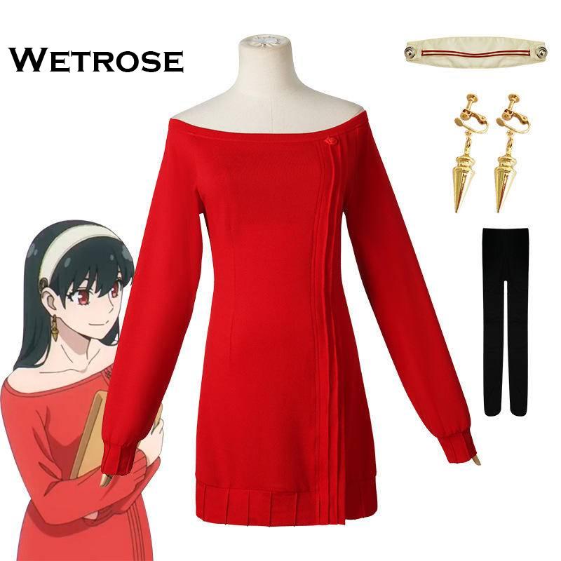 【Wetrose】Spy X Family Yor Forger Daily Red Top Cosplay Costume Dress Sweater Set