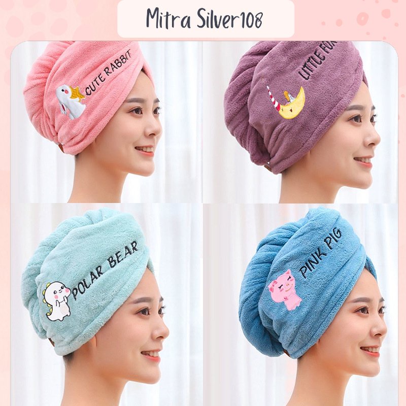 [MS108] HDK 01 Handuk Keramas Hairtowel Handuk Turban Microbulu Handuk Kancing Kramas Handuk Rambut Onehand (uk 25x65)