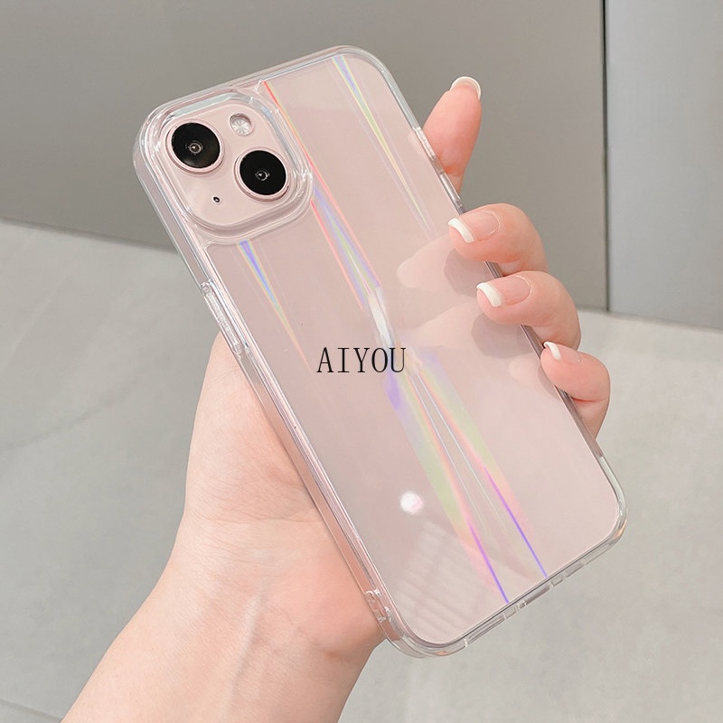 Case Bahan Akrilik Transparan Warna Gradasi Pelangi Untuk iPhone 14 Pro Max 13 X XS Max XR 12 Mini 11 Pro Max 6 6S 7 8 Plus