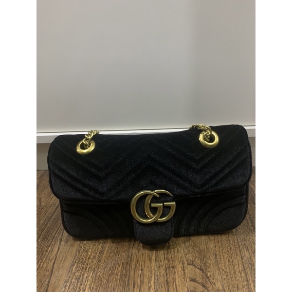 Bag gucci tas GG Marmont flab black suede