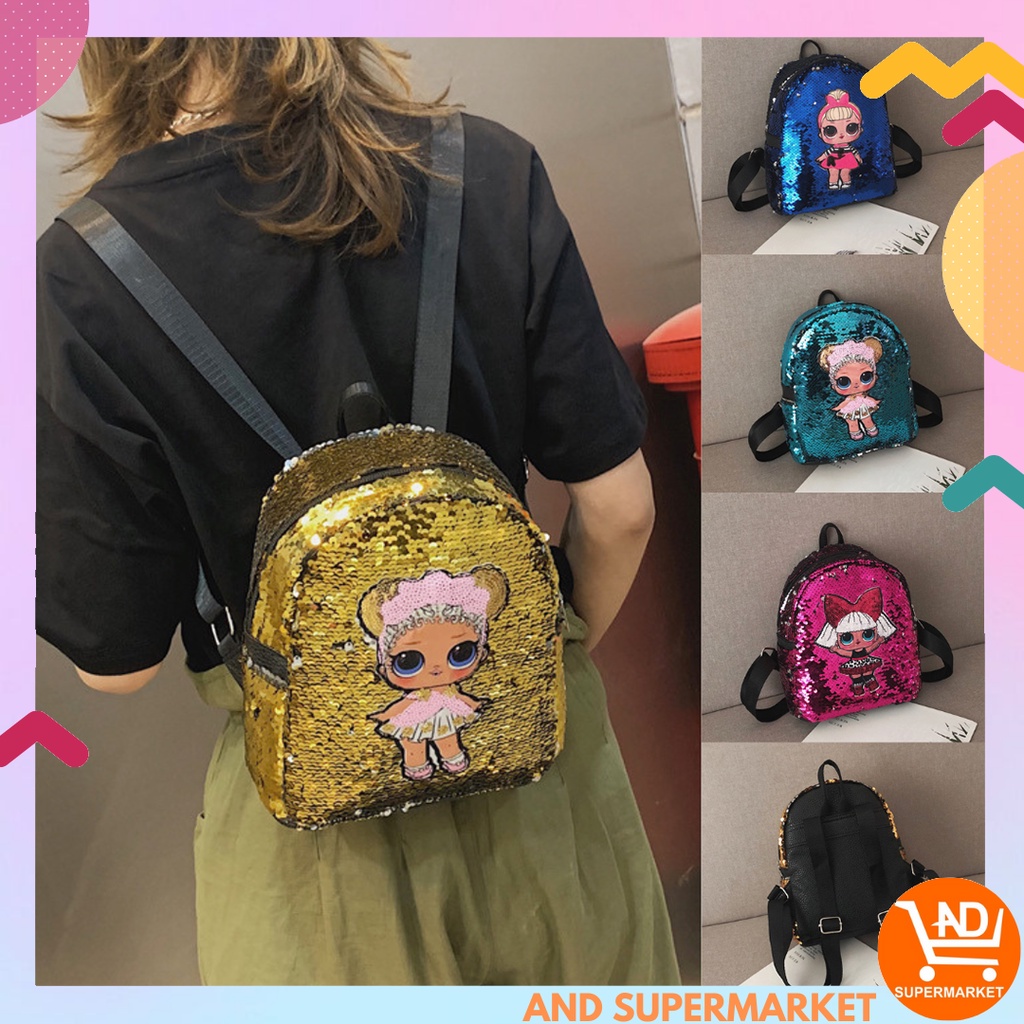 AND / COD / Tas Ransel Wanita Motif Karakter Tas Glitter Backpack Sequin Tas Punggung Anak Perempuan Sekolah Fashion Korean Style T159