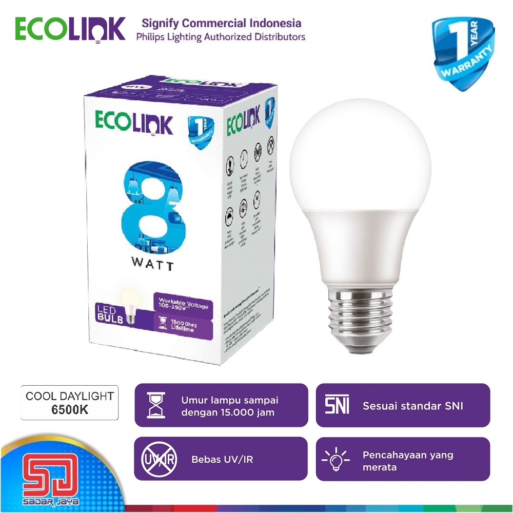 ECOLINK Lampu 8W LED 8Watt Bulb Bohlam 8 Watt - 6500K Cool White Putih