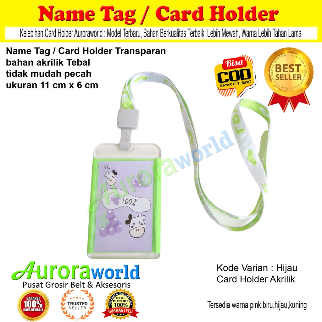 Auroraworld  Name Tag ID Card Holder Gantungan Kartu Nama Gantungan Tali Kartu Akses Kantor MRT Busway Lanyard Card Holder