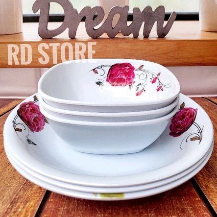 PROMO 6.PCS SET 3.PIRING 3.MANGKOK MELAMINE MOTIF ROSE