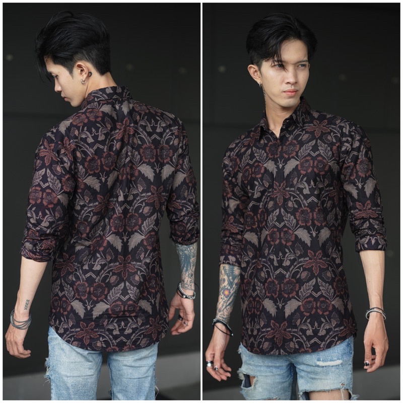 KEMEJA BATIK PRIA Lengan Panjang Premium Motif Elegant Warna Hitam 722553 Cap 72 Baju Kemeja Atasan Pakaian Setelan Batik Pria Cowok Laki Laki Remaja Keluarga Kantor Lengan Panjang Modern Slimfit Slim Fit Premium Kekinian