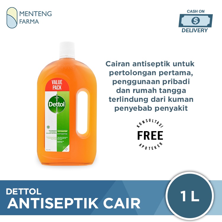 Dettol Antiseptik 1 Liter - Cairan Antiseptik Membasmi Kuman dan Bakteri