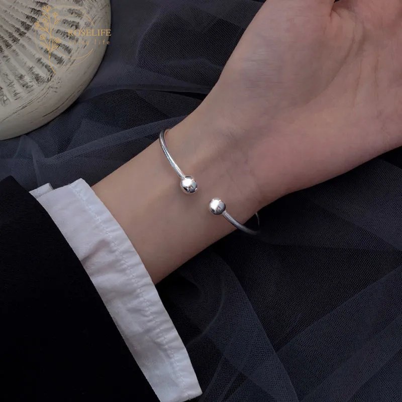 Roselife Gelang Tangan Terbuka Bahan Metal Warna Gold / Silver Untuk Pria / Wanita