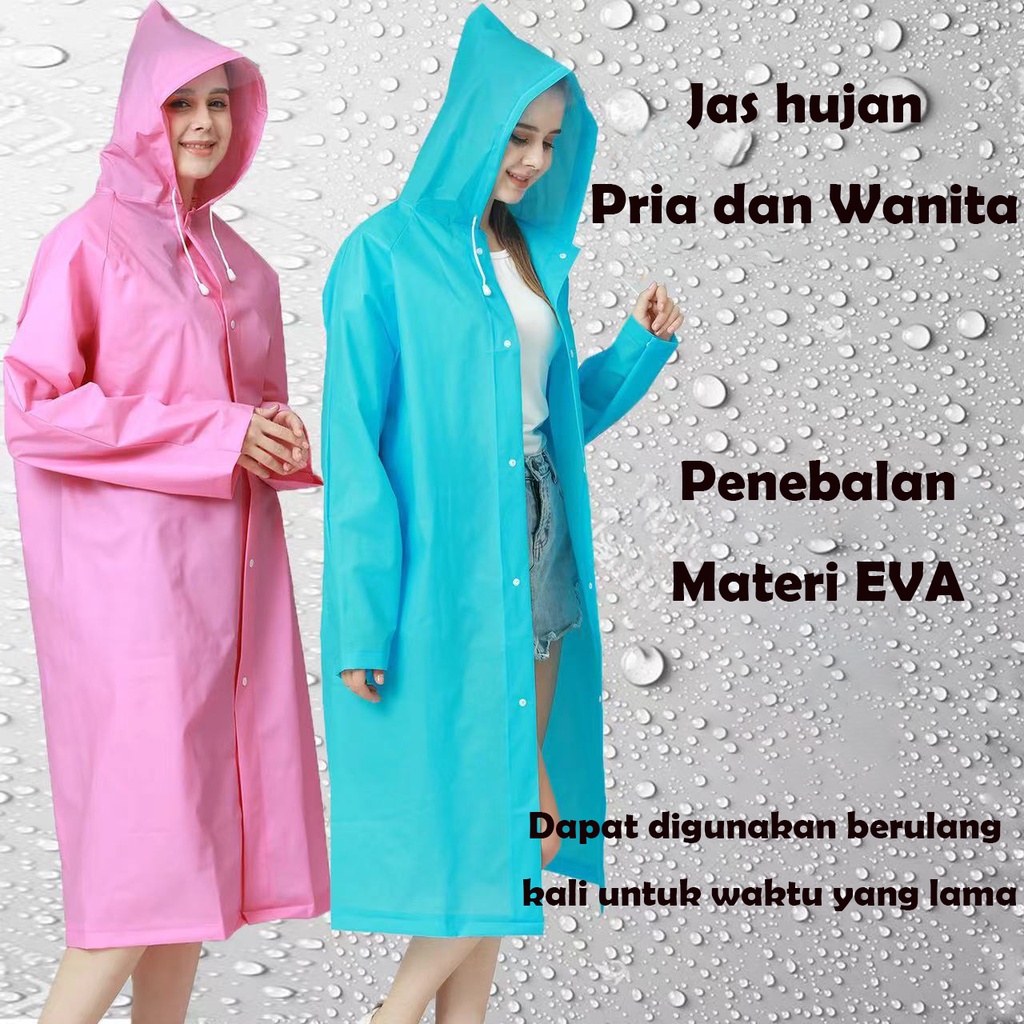 Jas Hujan Raincoat Dewasa Model Terusan Bahan EVA /Mantel Hujan Terusan Lengan Panjang Semi Transparan Polos Lengan Karet Bahan EVA