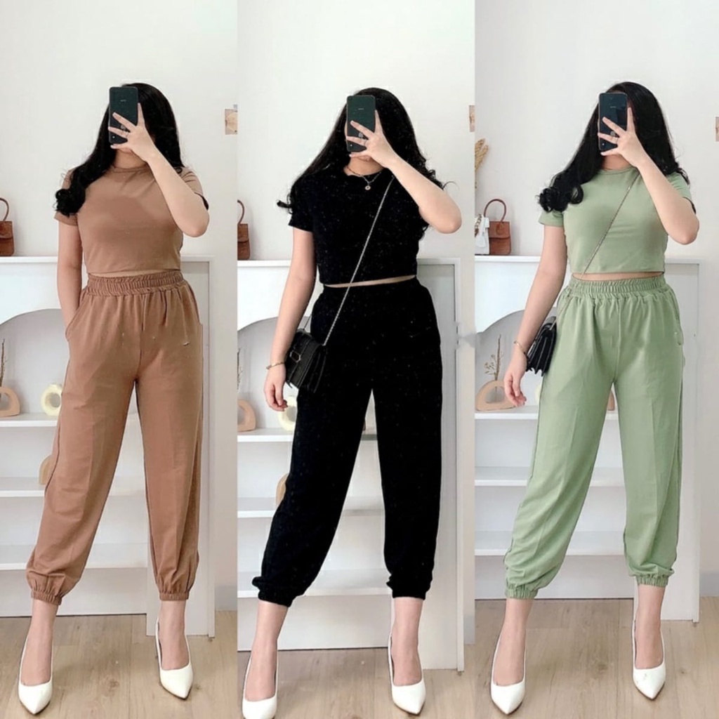 BEFAST - ZFS OOTD Setelan CILIAN / ZOY BABYTERRY ONE SET / Zoey Set / Setelan Wanita Terbaru / Pakaian Casual Remaja ABG / Oneset Polos kekinian Wanita Remaja / Set Atasan Kaos Crop Lengan Pendek+Celana Jogger / Oneset Olahraga Wanita / Trendy