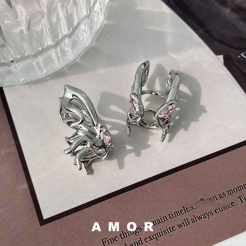 Fairy Butterfly Anting Tusuk Earcuff Wanita Bentuk Kupukupu Aksen Berlian Imitasi