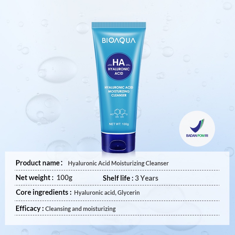 BISA COD BIOAQUA Face Wash Hyaluronic Acid Moisturizing Cleanser 100g Pembersih Wajah RUMAH CANTIK 354