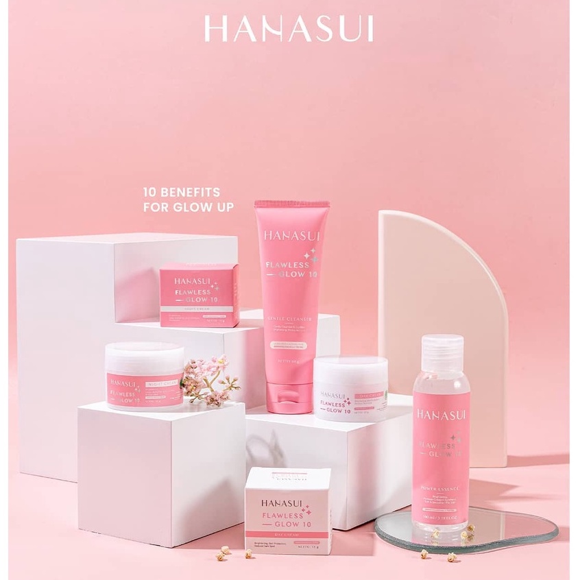 Hanasui Flawless Glow 10 Series | Day Cream Night Cream Cleanser Essence | Paket Flawless Glow 10 Set