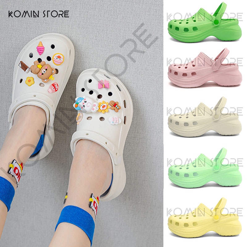 Sandal Baim Wanita Sandal Crocs selop Import Nyaman Unik Sendal Perempuan Cantik Lucu Aneka Warna Kubang Lubang Karet Rubber Elastis Anti Slip Jibbitz Wedges Platform - Size 36 - 40