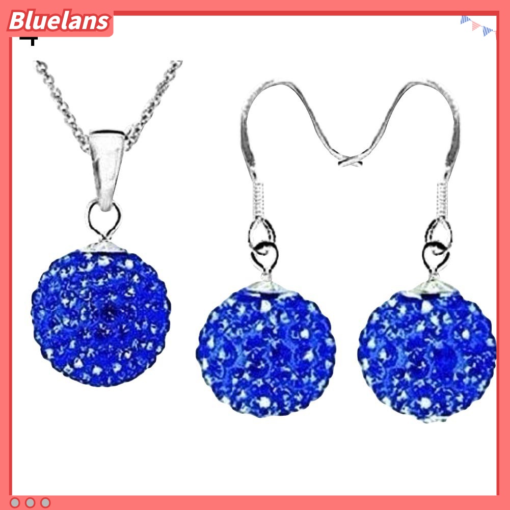 2pcs / Set Kalung Anting Kait Bentuk Bola Aksen Berlian Imitasi Untuk Wanita