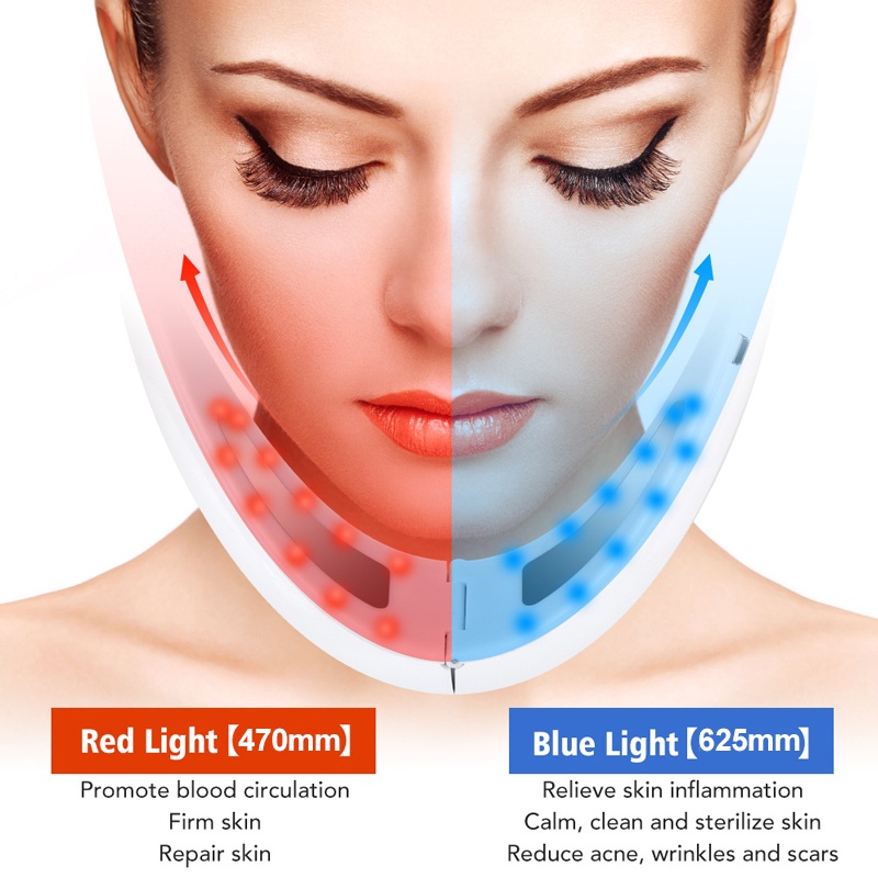 Vshape Alat Facial Slimming Wajah Ems Micro Current Pijat Elektrik Setrika Wajah V-Type Lifter Red Blue LED Photon Therapy Alat kecantikan penirus pipi