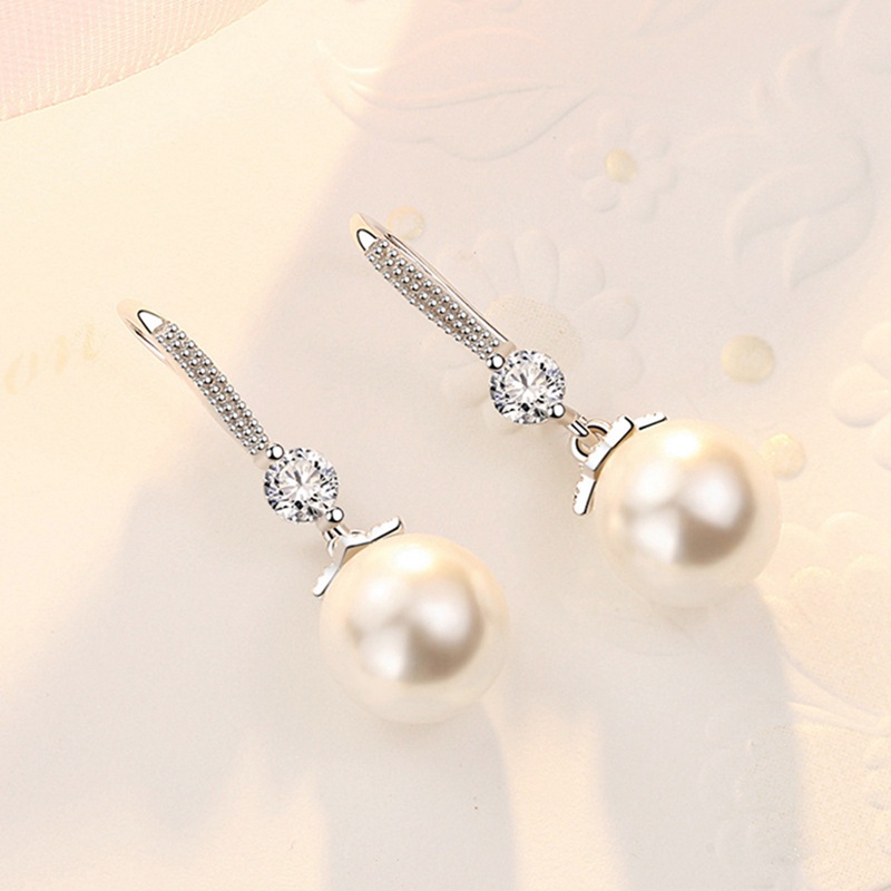 Anting Gantung Panjang Sterling Silver 925 Dengan Mutiara + Cubic Zirconia Untuk Wanita