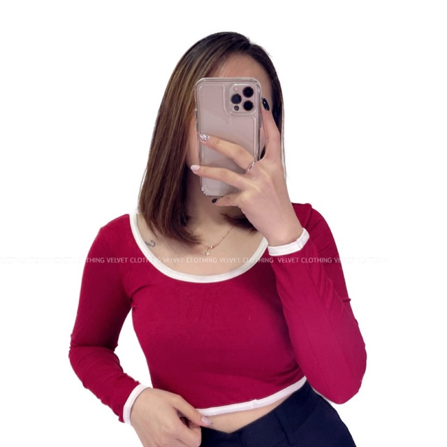 VELVET Crop Top Lengan Panjang / Crop Lengan Panjang list / crop top long sleeve 4460