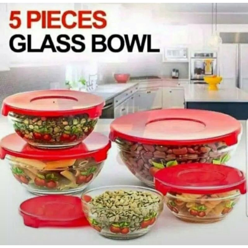 Mangkok Set HC/ Mangkok Beranak/ 5 Pcs Glass Bowl