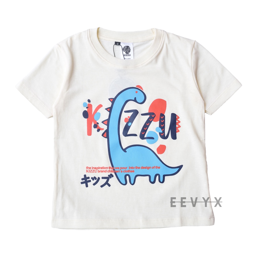 Kizzu Baju Kaos Distro Anak Laki Laki Umur 1-12 Tahun Bahan Cotton - Dino Cream - Eevyx Store