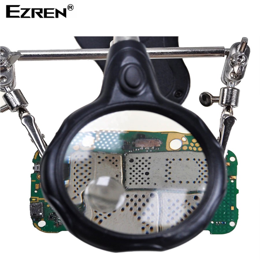 Ezren TE-801 Kaca Pembesar Penjepit PCB + Lampu Holder 3.5x 12x AAA