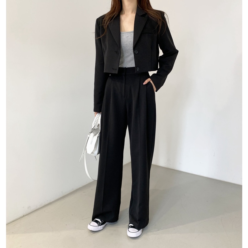 XIAOZHAINV Korean Style Blazer Crop Top+High Waist Straight Casual Suit Pants