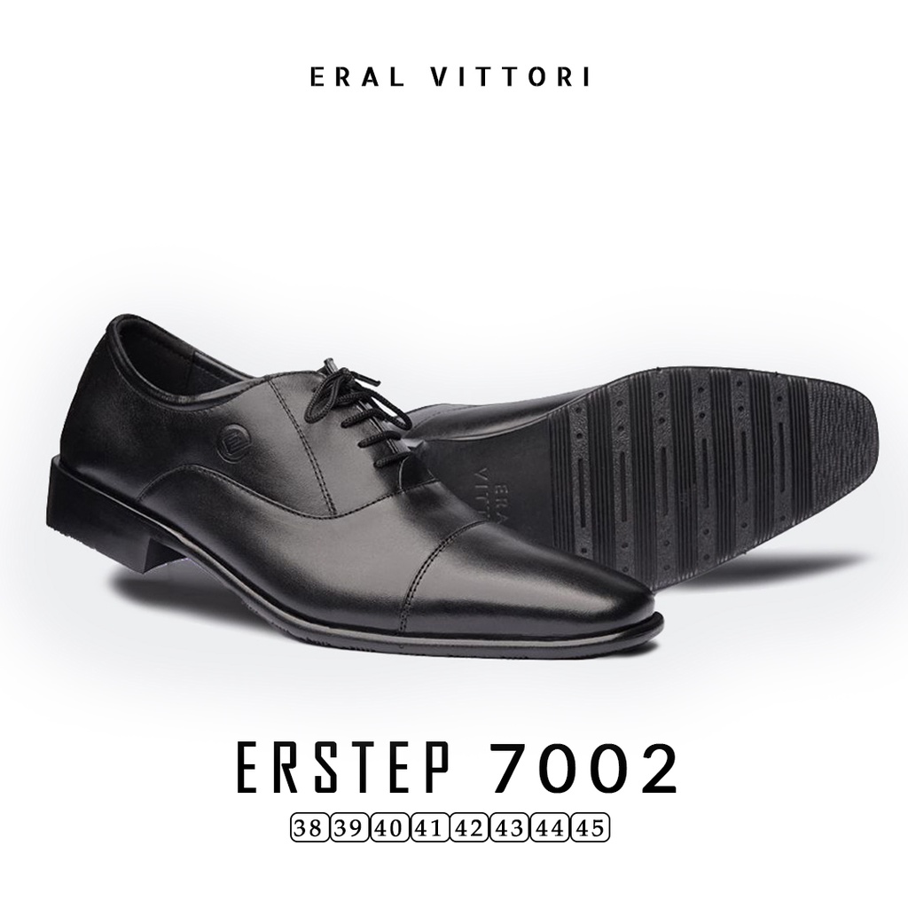 Eral Vittori - Erstep 7002  Sepatu Pantofel Pria Kulit Tali Formal Kantor Hitam