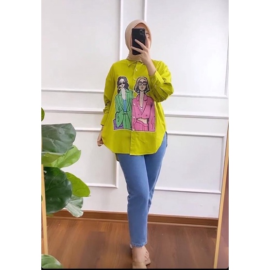 kemeja zara print kemeja wanita oversize