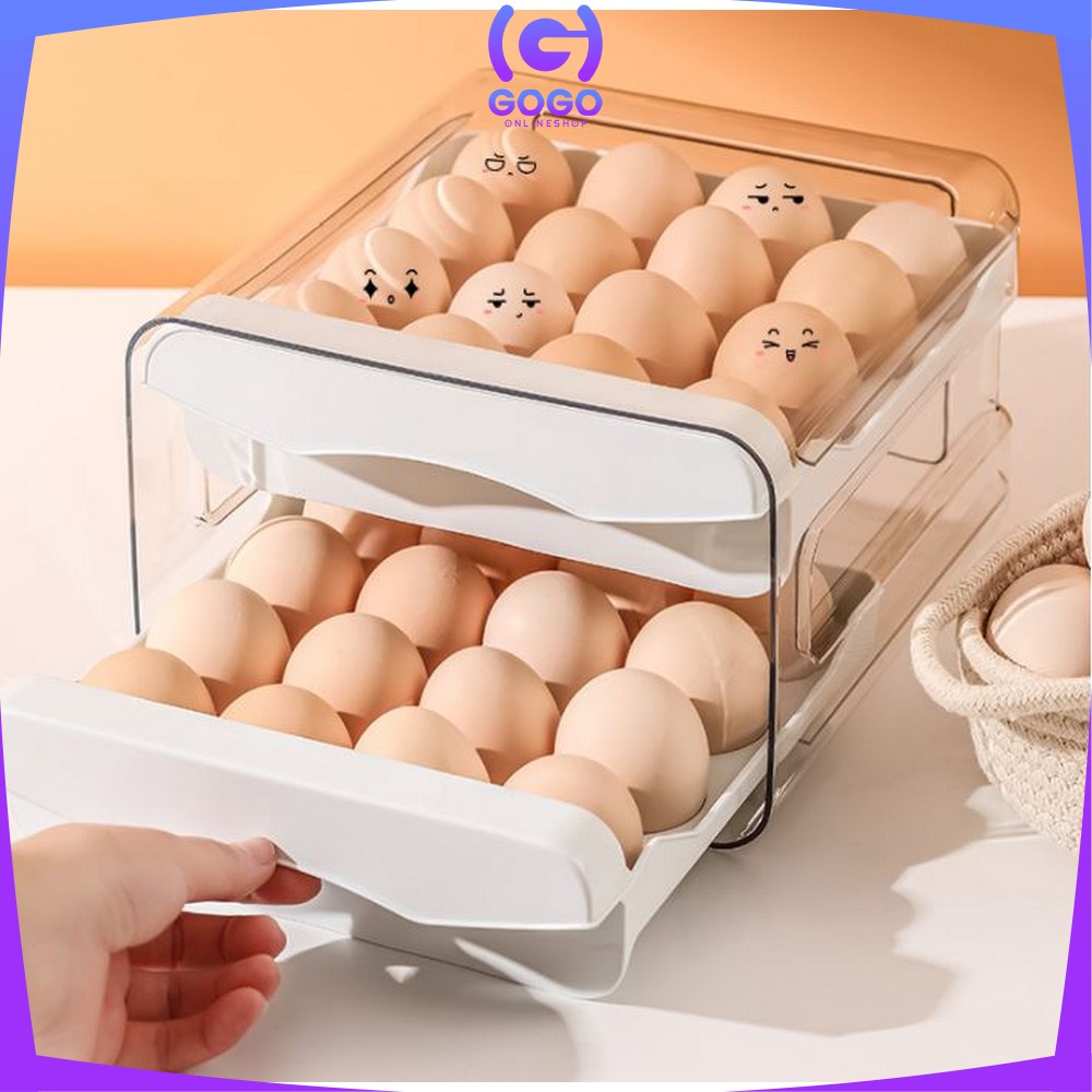 GOGO-C410 Tempat Telur 2 Tingkat Egg Storage Box Organizer / Rak Telur 2 Susun Kotak Telur / Box Penyimpanan Telor Rak Serbaguna