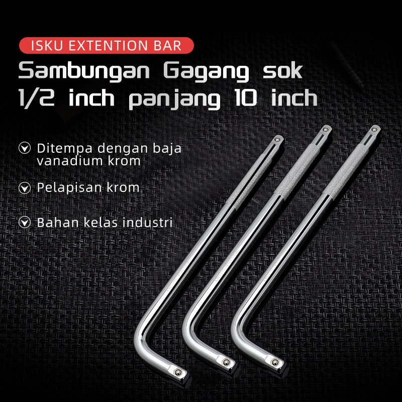 ISKU Gagang Sock L ukuran 1/2&quot; x 12&quot; Sambungan Mata Shock Extention Bar 1/2&quot; x 10&quot;  / Offset Handle / Kunci Roda L Hex Connector Mata Shock