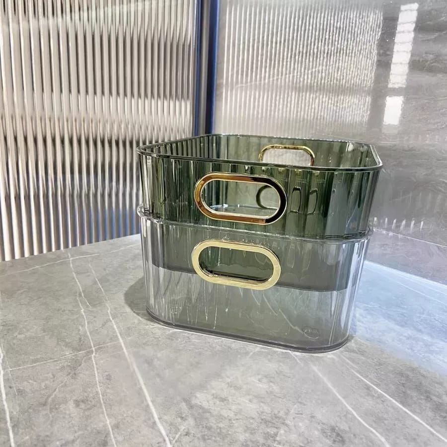 Kotak Penyimpanan Akrilik Transparan dengan Pegangan Kosmetik Meja Rias Alat Makeup Organizer