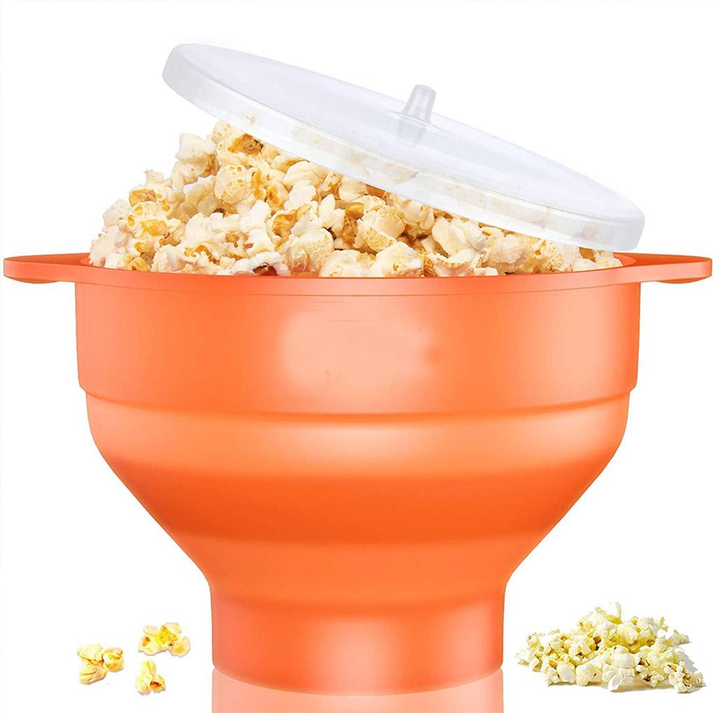 Ember Popcorn Dengan Tutup Pegangan Silicone Bowl Gelas Tahan Lipat Microwave