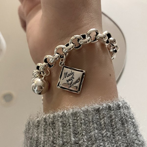 Gelang Tangan Rantai Lapis Silver 925 Motif Love Forever Vintage Untuk Wanita