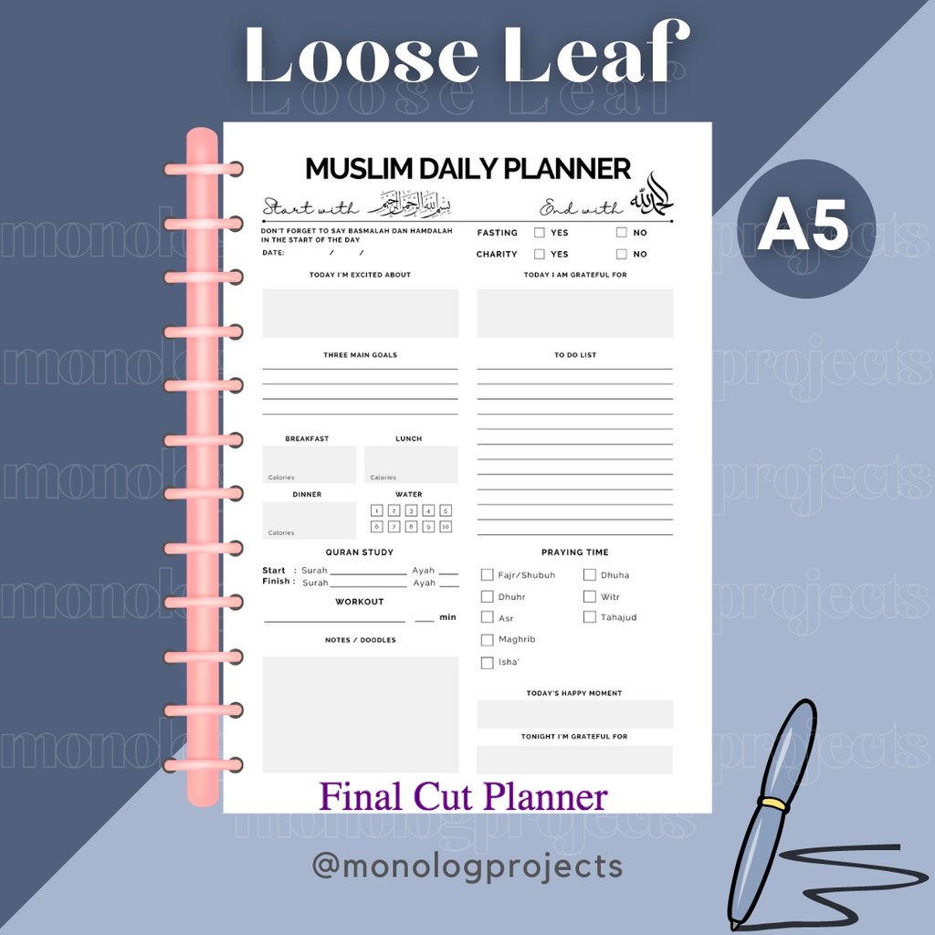 

Loose Leaf A5 Muslim Daily Planner By Monologprojects | Isi Binder | Refill Binder | Kertas Binder .