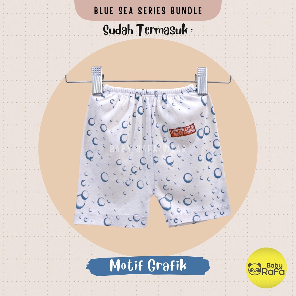 Serian Biru - 3 pcs Celana Pendek Bayi Baru Lahir 0 - 3 Bulan Blue Sea Series merk SNI Bolo - Bolo