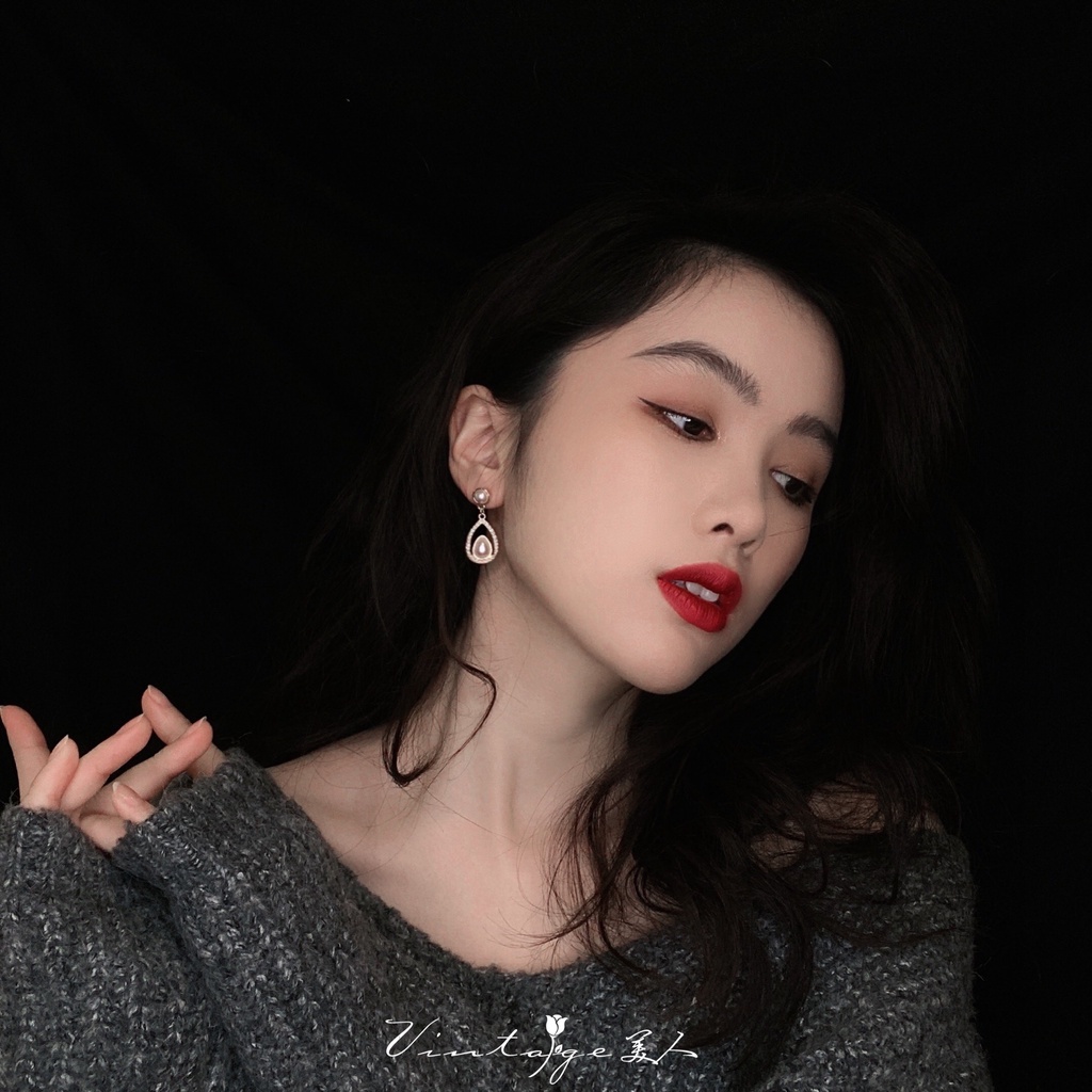 Anting Silver Needle Bentuk Water Drop Aksen Mutiara Gaya Perancis Untuk Wanita