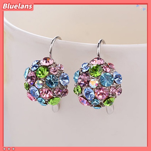 Bluelans Women Colorful Cubic Zirconia Ball Eardrop Leverback Earrings Party Jewelry