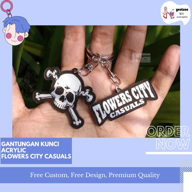 Gantungan Kunci Akrilik Flowers City Casuals/Acrylic Keychain/Flowers City Casuals/Skull