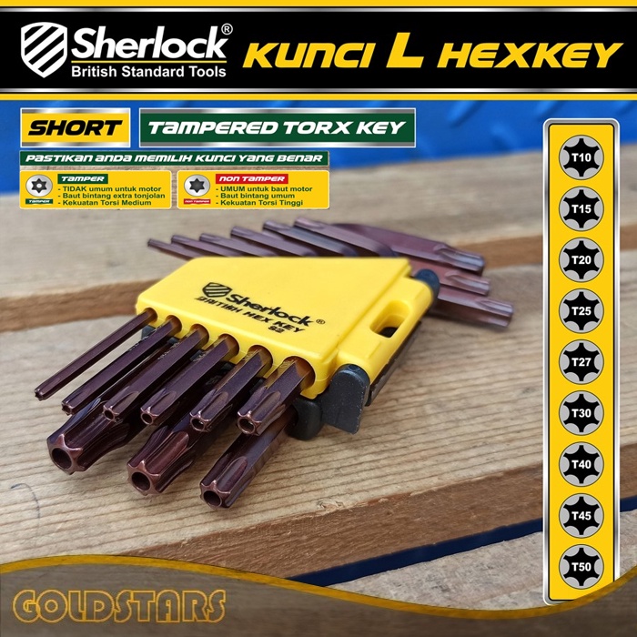 Kunci L Set Bintang 9 pcs mm (Pendek) Sherlock Kunci L Torx Key Tampered (Ber Lubang)