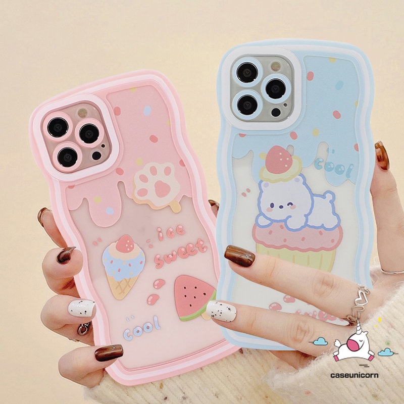 Casing Beruang Lucu Redmi 9T 12C 10 9 9A 10A 9C NFC Redmi Note10 11 10s 8 9 11s 10Pro 9pro 9s 11pro+POCO X3 NFC Pro M3 Mi 11T Pro Kartun Ice Cream Strawberry Wavy Edge Soft Casing TPU