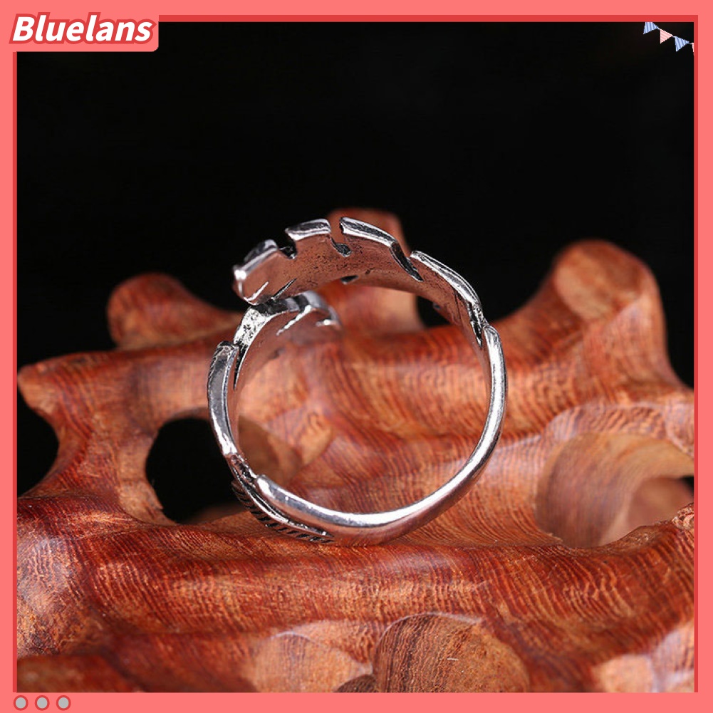 2pcs Cincin Model Terbuka Bentuk Bulu Antik Warna Silver Gaya Retro Untuk Pria Dan Wanita