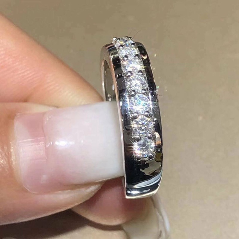 Fancyqube Cincin Berlian Zircon Bentuk Persegi Warna Silver Gaya Korea Untuk Wanita