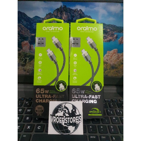 Oraimo OCD-CC82 OCD CC82 Fastline 2 Kabel Data Type-C - Type-C 3.25A 65 Watt Fast Charging - Garansi 1