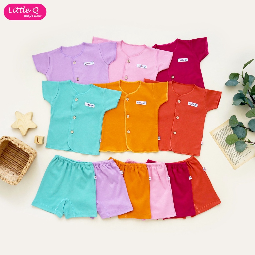 Little Q Setelan Polos Baju Lengan Pendek - Celana Pendek (1 Setel) | Ukuran NewBorn