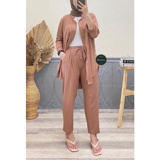 LAYLA ONESET SETELAN KEMEJA TUNIK POLOS WANITA BASIC OOTD KANTOR KEKINIAN SHAKILA BOTTEGA