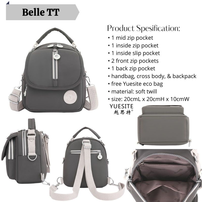 Tas wanita 3fungsi Yuesite Belle tenteng selempang ransel import