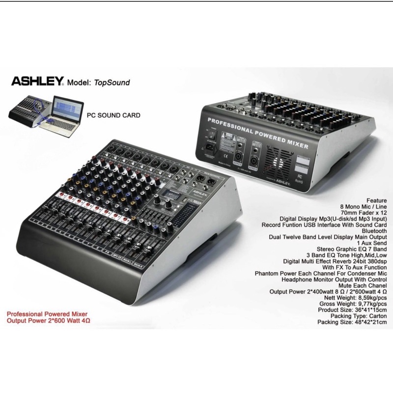 Jual Power Mixer 8 Channel Ashley TopSound Top Sound Original Ashley